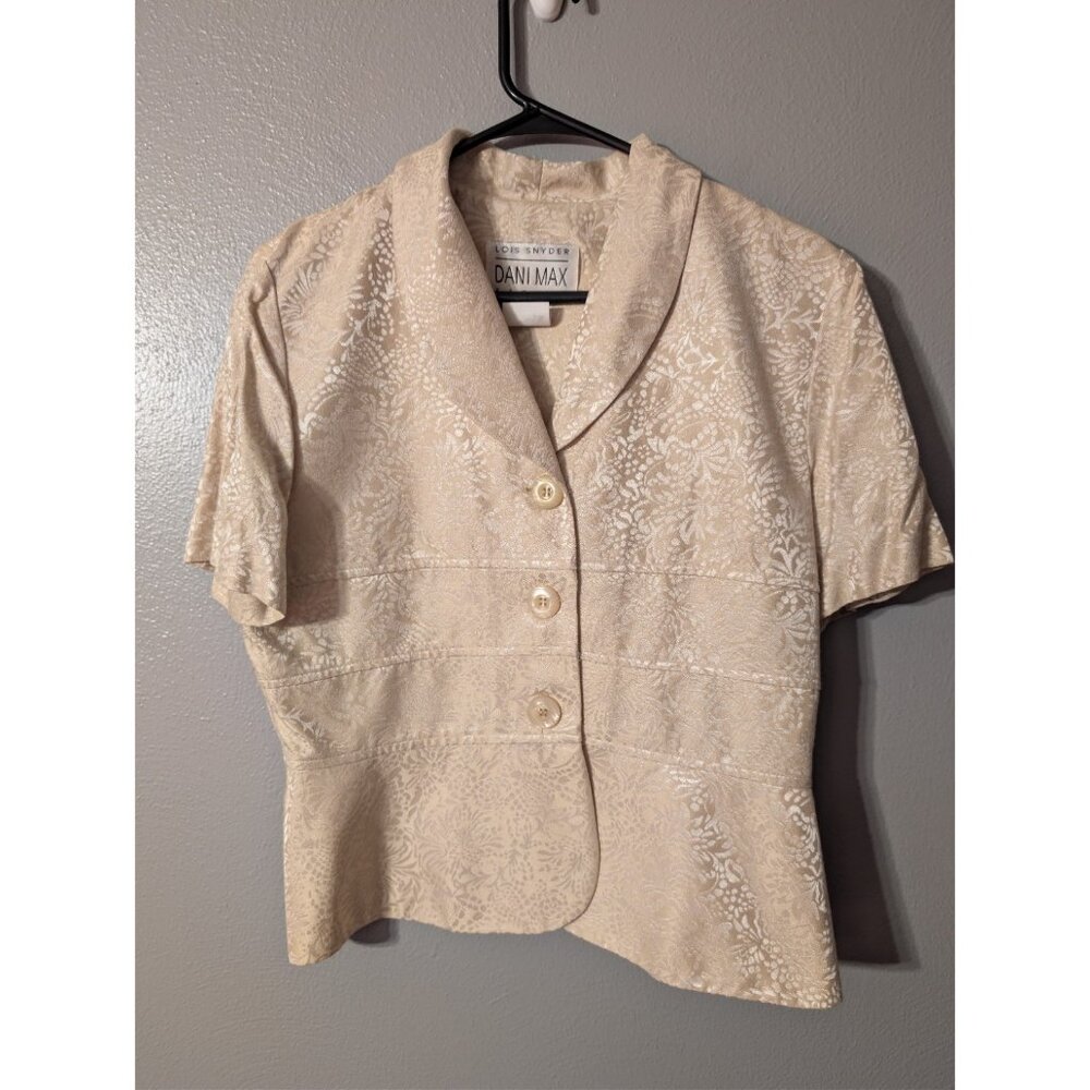 Vtg Lois Snyder Dani Max Petite 12 Skirt Suit Set Jacquard Short Sleeve Peplum